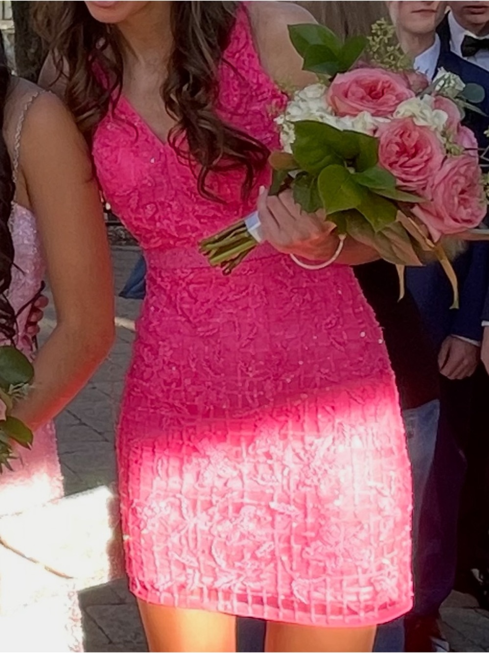 Pink Beaded Homecoming Dress